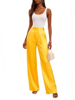 REVOLVE The Sei Canary Yellow Silk Wide Leg Trousers Sz 6 NWT